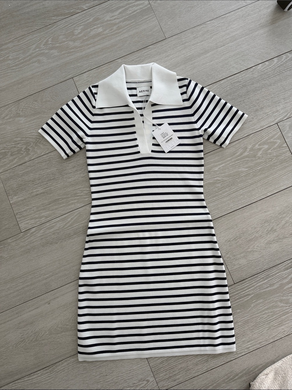 AEXAE Technical Knit Striped Polo Mini Dress XS NWT $450